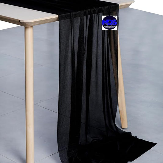 MDS Halloween Chiffon Table Runner - 10 Pack, 29 x 170 Inches, 14ft Each - Sheer Spooky Table Runners for Haunted House Parties, Trick-or-Treat Tables, Witchy Décor, Wedding & Events - Black