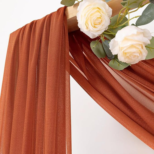 MLMC Terracotta Wedding Arch Draping Fabric 1 Panel 29" x 20 FT Extra Long Gauze Drapes Sheer Backdrop Curtains 6.6 Yards Outdoor Drapery Panels for Fall Wedding Ceremony Party Ceiling Decoration
