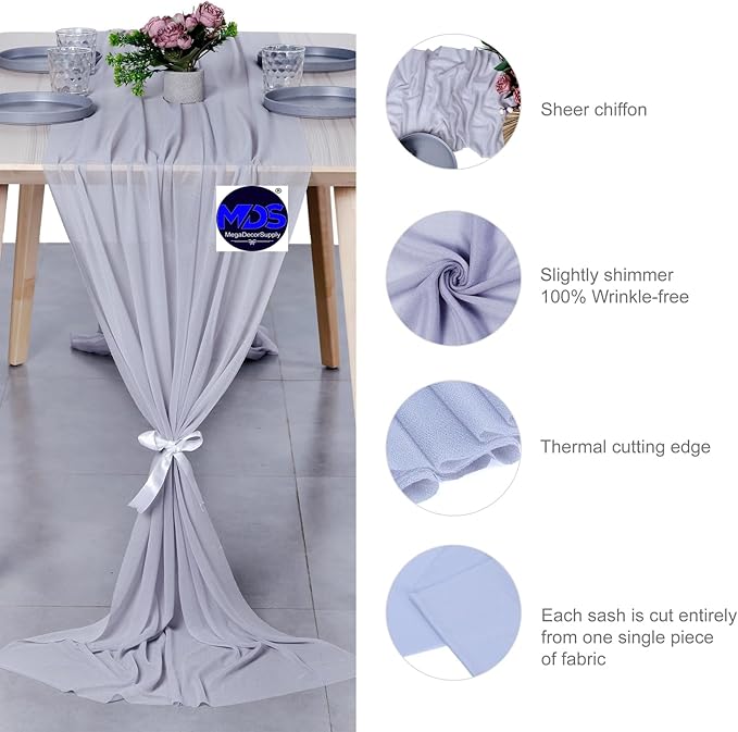 MDS Halloween Chiffon Table Runner - 1 Pack, 29 x 170 Inches, 14ft Each - Sheer Spooky Table Runners for Haunted House Parties, Trick-or-Treat Tables, Witchy Décor, Wedding & Events - Cool Gray