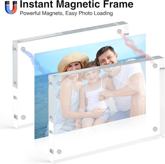 HOUSE DAY Acrylic Picture Frames 3.5x5, 1 Pack Magnetic 3.5 x 5 Picture Frame, Double Sided Clear 3.5x 5 Photo Frame with Microfiber Cloth, Frameless FreeStanding 3.5x5 Frame Gift for Desktop Display