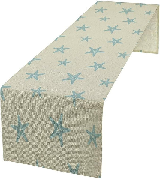 Sea Turtle Table Runner Marine Life Starfish Nautical Blue Green Ocean Theme Kitchen Table Decorations for Indoor Outdoor Home Party Decorations 13 * 70 Inch