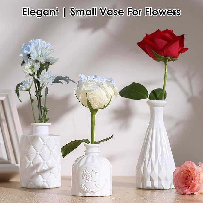 Vintage Small Glass Vases Set of 10,Mini Bud Vases for Flowers,Amber Glass Vases for Centerpieces,Wedding Decorations,Home Table Flower Decor (White)