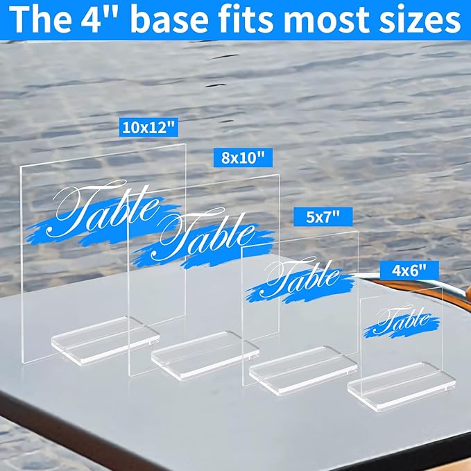 4" Clear Acrylic Sign Stand, 3mm Slots Wedding Table Number Holder, Angular Smooth Acrylic Place Card Holder, Suitable for Wedding, Exhibition, Party, Hotel (12 Pack)