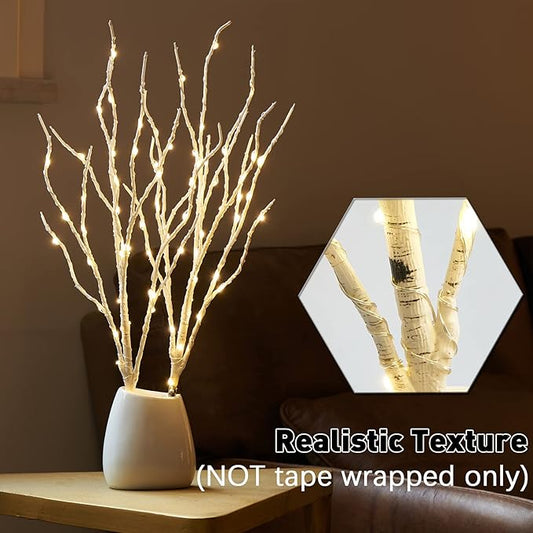 Fudios Lighted Birch Branches 18IN 70 White Willow LED with Timer Battery Operated for Christmas Party Wedding Decoration Twig Lights Outdoor
