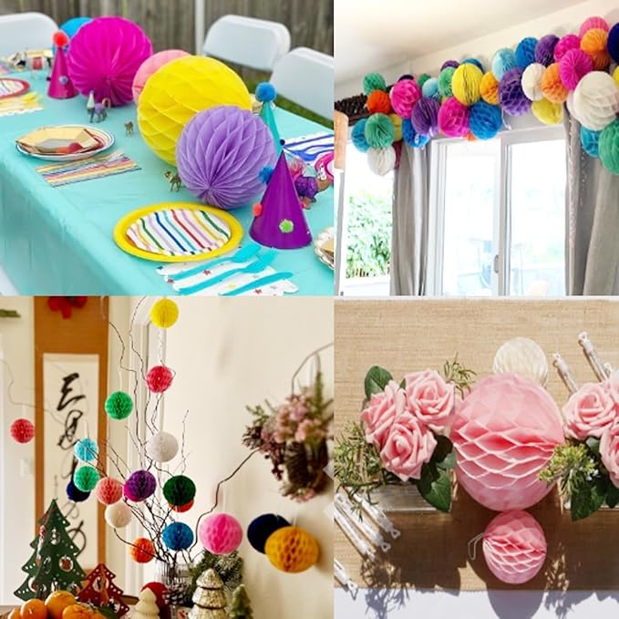 20pcs Honeycomb Flower Balls Party Honeycomb Balls Decoration Paper Flower Balls Tissue Paper Flower Ball Pom Poms Ball for Birthday Wedding Home Decor (6inch, Green Dark-Green)