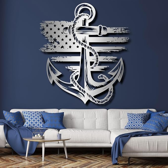 lunwall Metal Anchor Wall Decor, Anchor Metal Sign, Metal Anchor Decor, Anchor Metal Wall Art, Metal Nautical Wall Decor, Metal Wall Decor Coastal, Anchor Wall Decor (black, 39L x 36W / 100 x 91 cm)