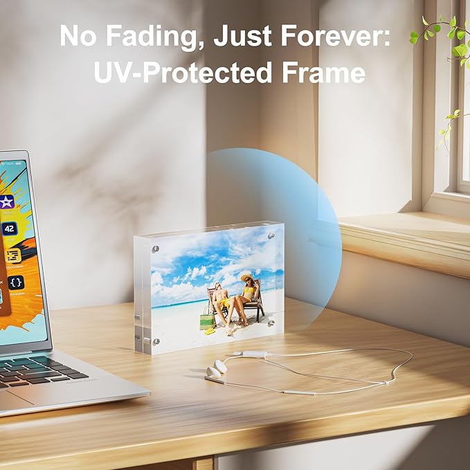 3 Pack 4x6 Acrylic Picture Frames - 20% Thicker Double Sided Magnetic Frame with UV Protection - Freestanding Clear Frameless Display for Tabletops - Modern Photo Frame Set for Home & Office Decor