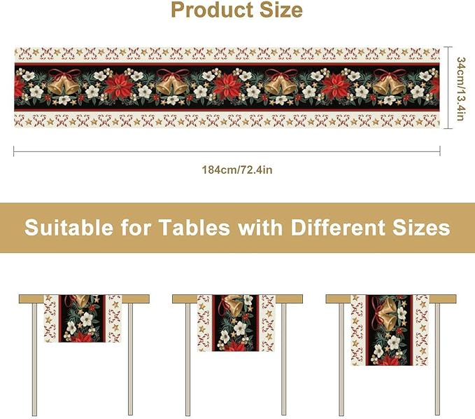 Christmas Table Runner, Xmas Holiday Seasonal Winter Table Cloth Kitchen Dining Table Decoration for Home Party Decor 13x90 Inch