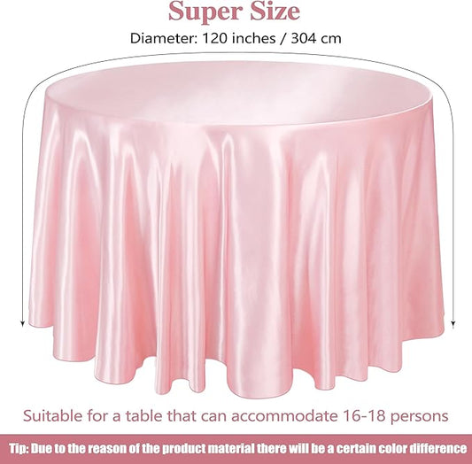Ruisita 120 Inches Round Satin Tablecloths Light Pink Overlay Round Satin Table Cover Bright Silk Tablecloth Smooth Fabric Tablecloth for Wedding Banquet Table Decoration