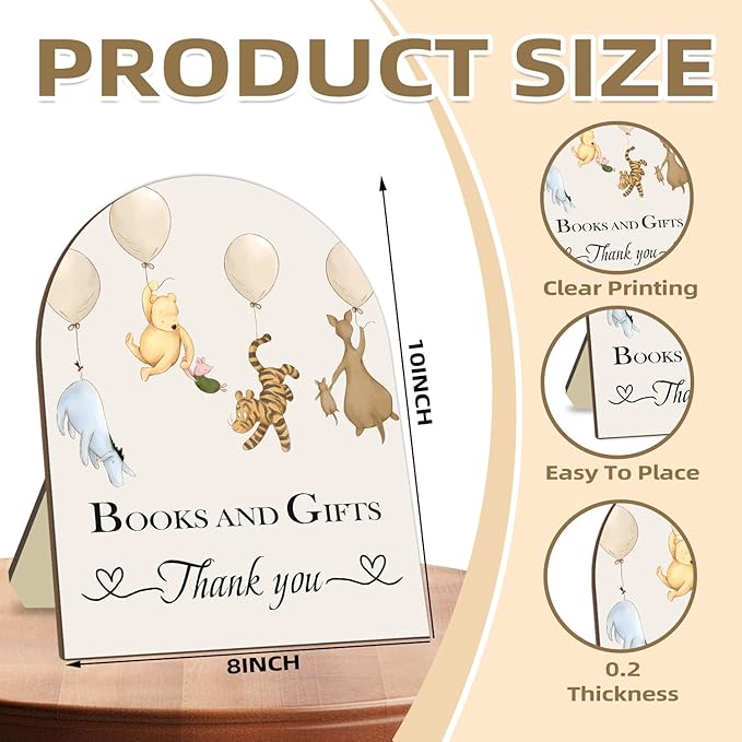 Winnie Decor Baby Shower Welcome Sign - Classic Pooh Books & Gifts, Bridal & Baby Shower Wooden Sign, 8 * 10IN