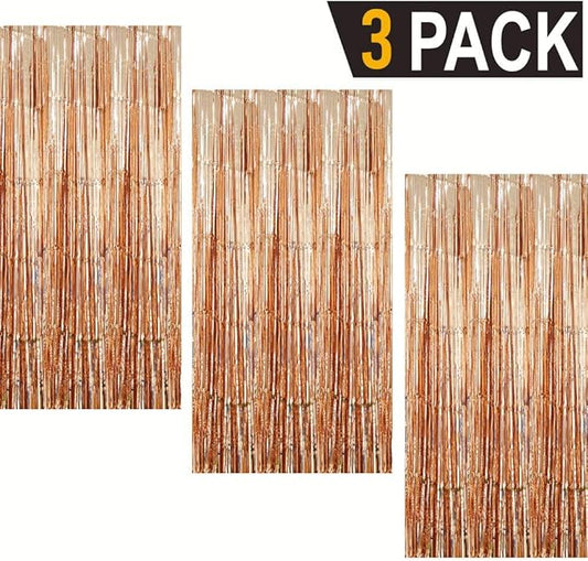 GOER 3.2 ft x 9.8 ft Metallic Tinsel Foil Fringe Curtains Party Photo Backdrop Party Streamers for Birthday,Graduation,New Year Eve Party Decorations Wedding Decor (3 Packs,Champagne Gold)