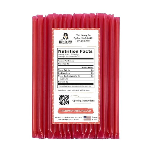The Honey Jar Watermelon Flavored Honey Sticks - Pure Honey Straws For Tea, Coffee, or a Healthy Treat - One Teaspoon of Flavored Honey Per Stick - Made In The USA with Real Honey - (50 Count)