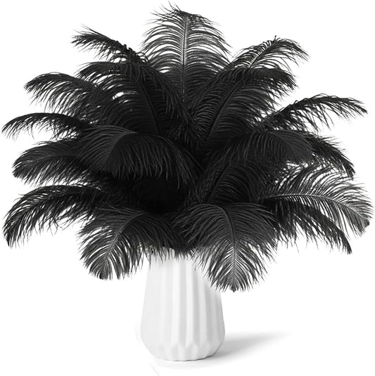 NEWONG 30pcs Black Ostrich Feathers Natural Bulk 8-10inch(20-25cm) Vase Craft Wedding Home Party Centerpieces Christmas Day Decoration
