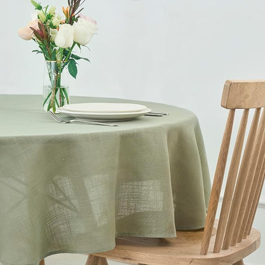 maxmill Lux Faux Linen Tablecloth with Slubby Texture Wrinkle Resistant Anti-Shrink Soft Table Cloth for Kitchen Dining Restaurant Tabletop for Event Holiday Dinner Round 70 Inch Sage Green