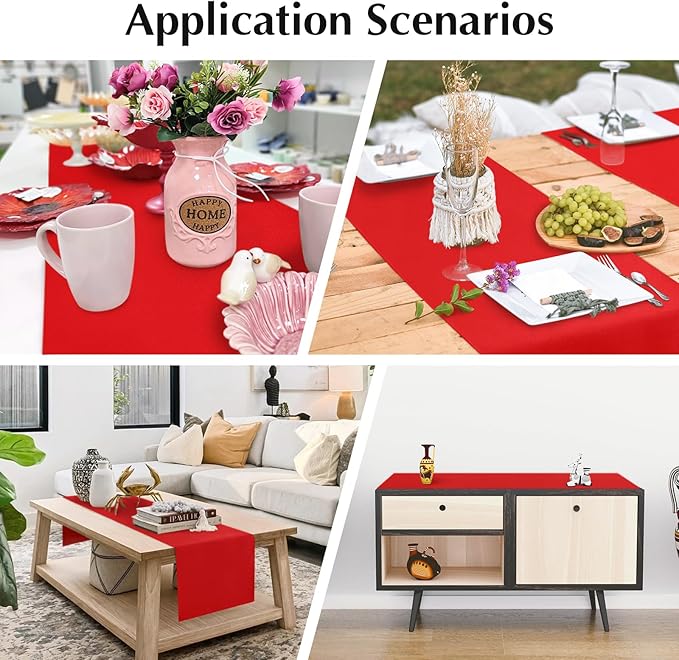 2 Pack Red Small Short Table Runner 12 x 48 Inch Solid Color Runners Coffee Table Dresser for Daily Party Home Decoration
