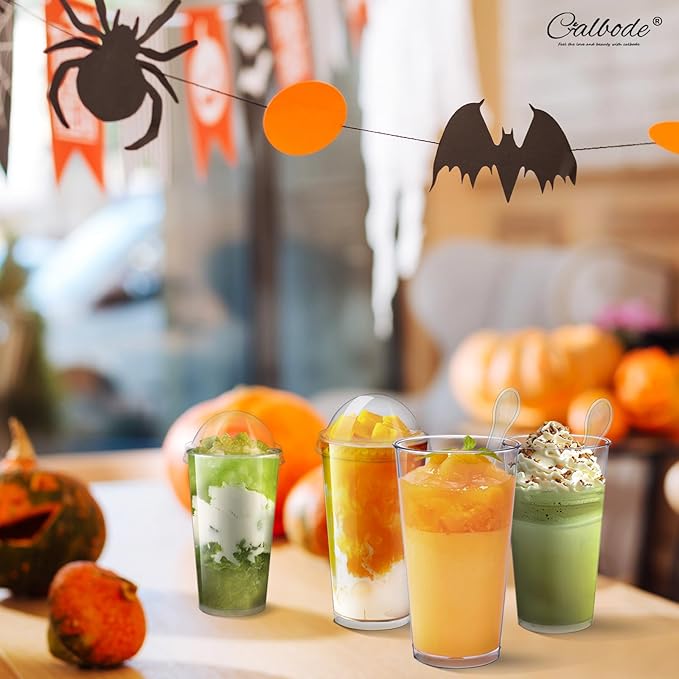 100Pcs 3oz Mini Dessert Cups with Lids and Spoons Clear Plastic Disposable Parfait Cups, Small Serving Bowl for Halloween Desserts Appetizers, Catering, Wedding, Dessert Shops(300pcs in total)