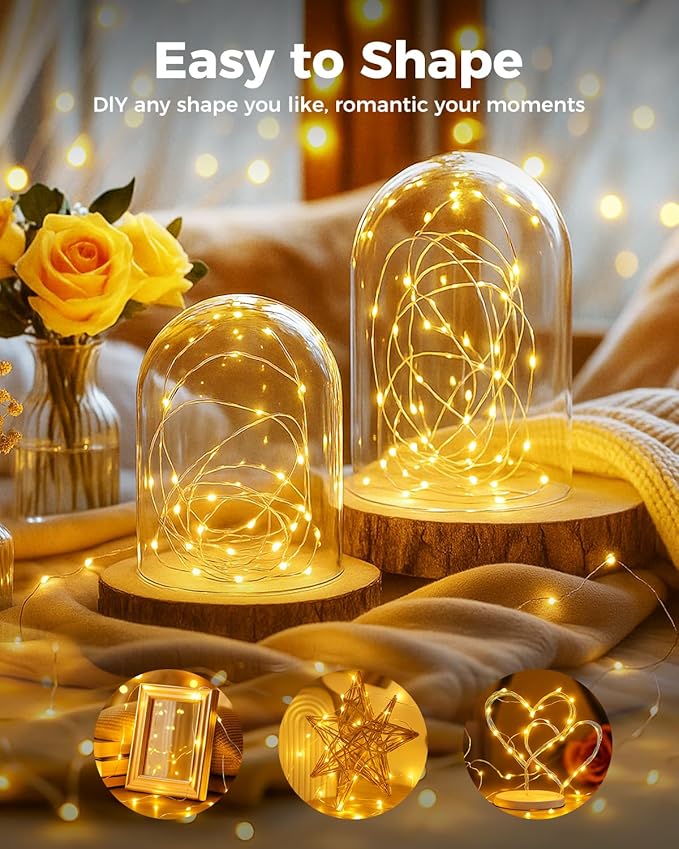 btfarm 100 Pack Fairy Lights Battery Operated, 7FT 20 LED Mini String Lights Waterproof Silver Wire for Mason Jars Centerpiece Table Crafts Bedroom Christmas Decoration, Warm White
