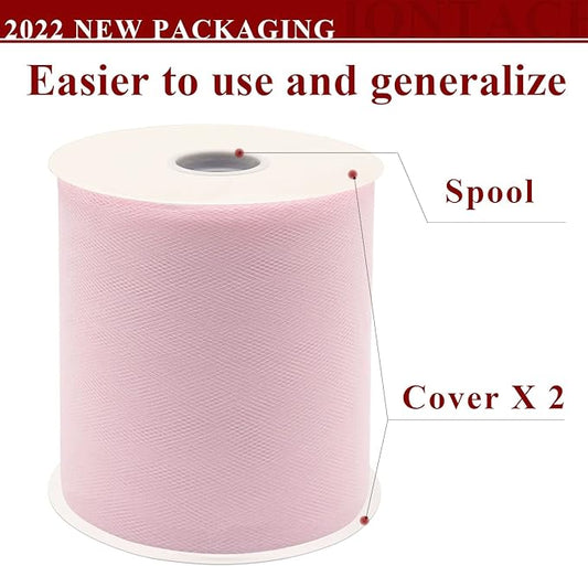 Light Pink Tulle Fabric Rolls 6 Inch by 200 Yards (600 feet) Fabric Spool Tulle Ribbon for DIY Light Pink Tutu Bow Baby Shower Birthday Party Wedding Decorations Craft Supplies