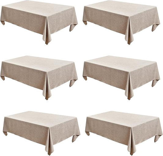 Fitable Faux Linen Tablecloths Rectangle 60 x 120 Inch - 6 Pack Neutral Table Clothes for 8 Foot Tables, Nature Faux Burlap Table Covers for Wedding, Party, Farmhouse, Banquet, Buffet