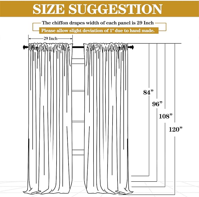 DUOBAO White Chiffon Backdrop Curtain-2 Panels 29"x120" Sheer Weddings Drapes Beach Curtains for Living Room Voile Window Drape Photography Background for Wedding Ceremony