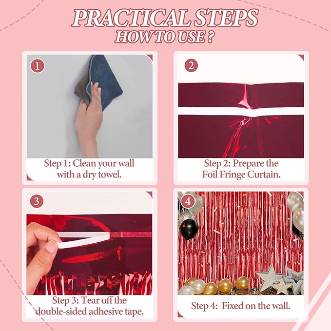 3 Pack Foil Fringe Backdrop - Red Shiny Tinsel Curtains for Party Decoration/Photo Booth Props - 3.3x8.2 FT Metallic Foil Backdrop for Birthday, Wedding, Graduation, Christmas.