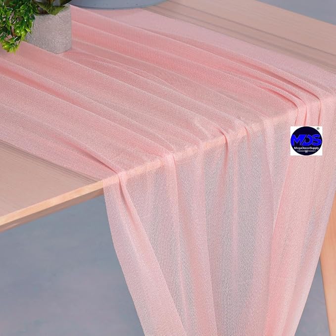 MDS 5 Pack 10ft Chiffon Table Runner 29 x 120 Inches Sheer Wedding Runner Romantic Rustic Table Runner for Wedding Decorations, Birthday Parties, Bridal Shower Party Arch Decor - Dusty Rose