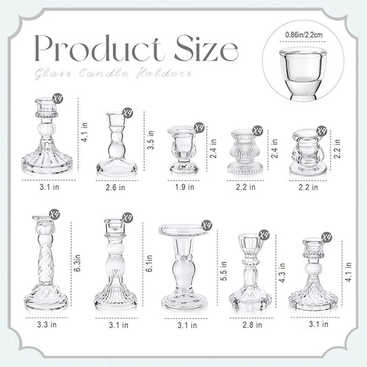 Mumufy 40 Pcs Glass Crystal Taper Candle Holders Clear Glass Candlestick Holder Fit 0.8 Inch Candles Crystal Decorative Candle Stand Centerpiece Table Wedding Dining Party (Classic,Clear)