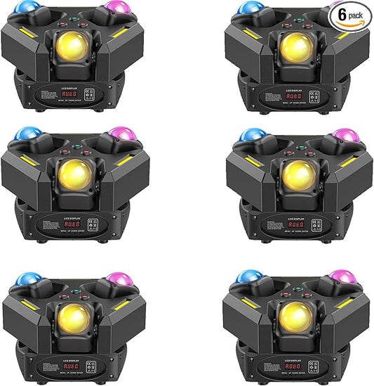 6-Pack Moving Head Stage Lights 9 X 10W LED DJ Lighting with DMX Mode Sound Stage Lighs and Parties Lights Activated for Party Wedding Concert Disco DJ Concert Show