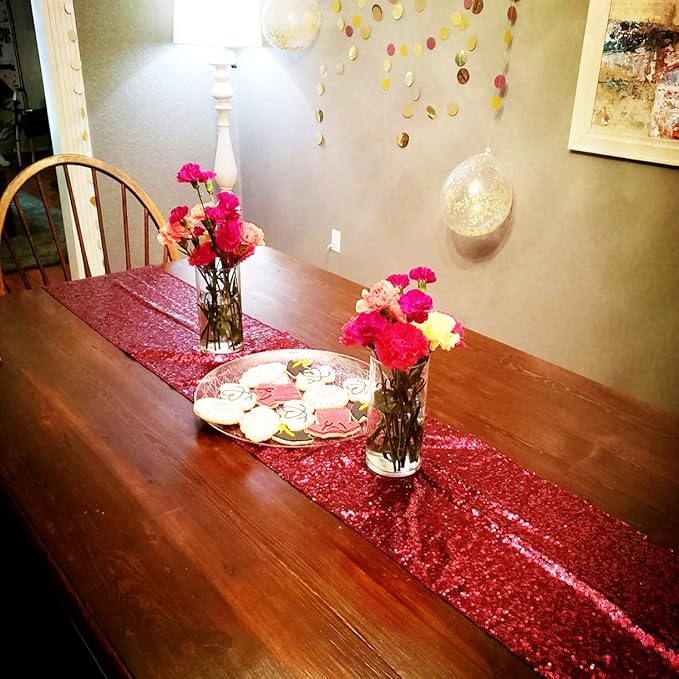Eternal Beauty Hot Pink Table Runner for Wedding, 5PCS-12x108 Sequin Table Runner Decorations for Birthday Parties, Banquets, Graduations,Christmas