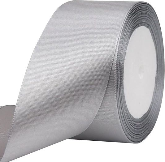 Gray Solid Satin Ribbon 2 Inch 25 Yards Solid Polyester Fabric Ribbon for Gift Wrapping Wedding Christmas Baby Shower Birthday Party Decoration Handmade Immortal Flower Craft