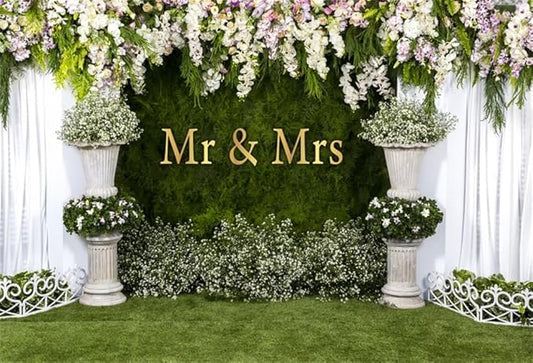 Wedding Arch Flower Backdrop 12x8ft - Mr & Mrs Engagement & Anniversary Ceremony Background