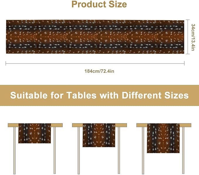 Deer Skin Table Runner Brown Fur Runner Black White Elk Deer Print Fur Western Print Cotton Linen Cottage Dinner Table Runners for Dining Room Kitchen Table Setting, 13x60 Inch