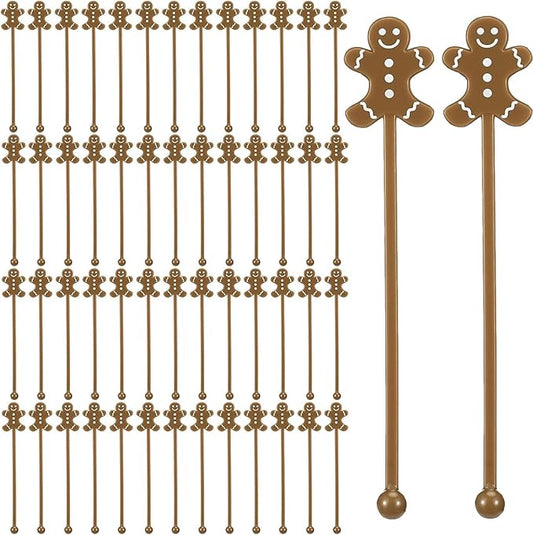 50 Pcs Christmas Drink Stirrers Xmas Coffee Stir Sticks Plastic Swizzle Sticks Cocktail Mixers for Holiday Party Supplies Hot Drinks Cocoa Bar Decoration