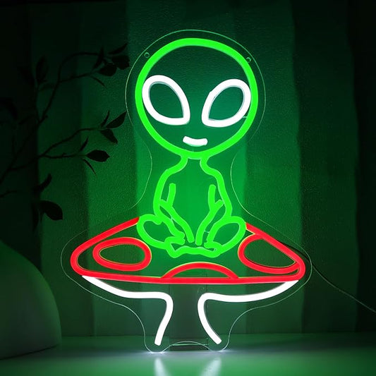 Mushroom Alien Neon Sign for Wall Decor, USB Dimmable Green Alien Neon Lights for Bedroom, Home, Game Room, Party, Beer Bar, Hip Hop Pub, Man Cave, Yoga Gifts