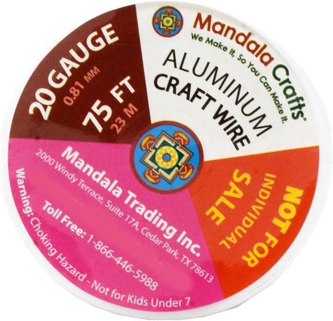 Mandala Crafts 20 Gauge Anodized Aluminum Craft Wire for Jewelry Making - 450 FT Colored Flexible Silver Combo Wire - Bendable for Bonsai Armature Crafting Sculpting