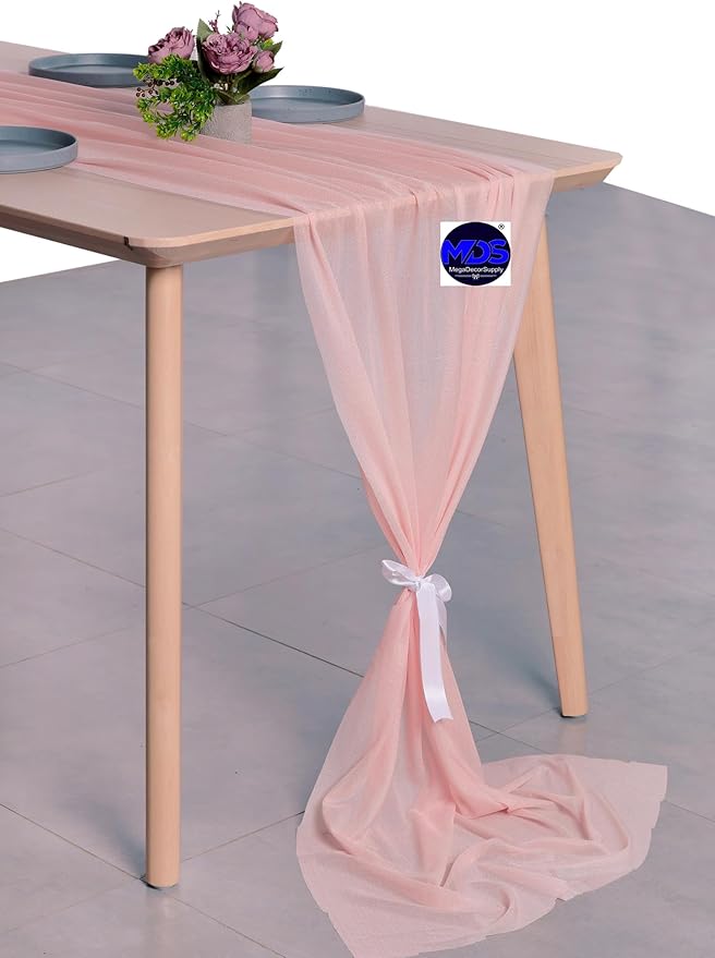 MDS Halloween Chiffon Table Runner - 10 Pack, 29 x 170 Inches, 14ft Each - Sheer Spooky Table Runners for Haunted House Parties, Trick-or-Treat Tables, Witchy Décor, Wedding & Events - Dusty Rose
