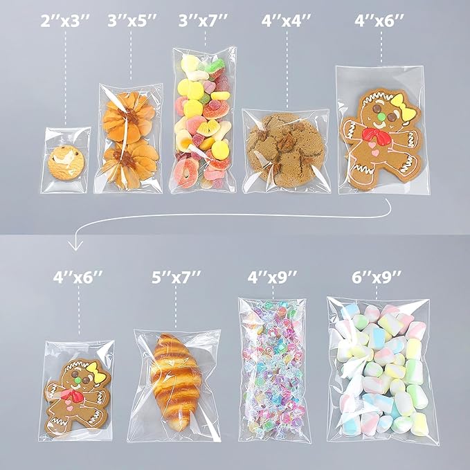 PigPotParty 3"x5" Cellophane Cookie Bags Self Sealing, 200 Pcs Clear Plastic Treat Individual Cookie Bags with seal, Perfect for Goodies, Party Favors, Snacks, Gift Wrapping