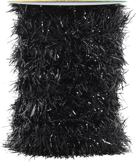 Mandala Crafts Black Tinsel Garland - Thin Metallic Foil Glitter Mini Garland for Christmas Tree, Party, Wedding Decor, and Holiday Decorations