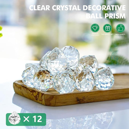 12pcs 30mm Clear Crystal Glass Ball Prisms Hanging Crystals Prisms Sun Catchers for Wedding Centerpieces Party DIY Crafts