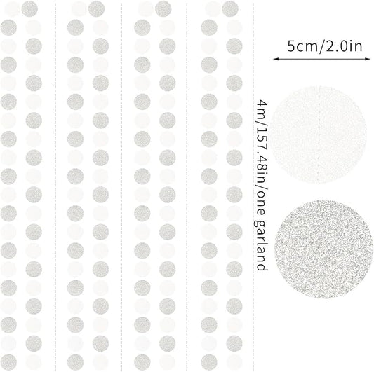 Glitter Silver White Party-Decorations Streamers - 52Ft Birthday Hanging Paper Garland Banner,Engagement Wedding Bachelorette Baby Bridal Shower Christmas Supplies Backdrop Graduation Decor Hugtmr