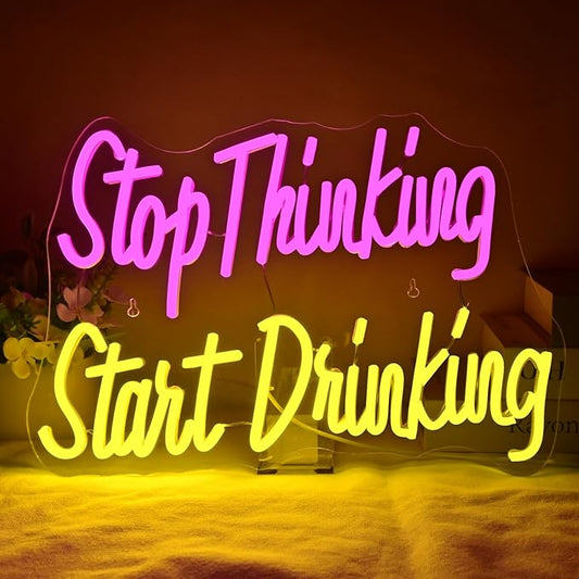 Wanxing LED Neon Sign for Wall Decor, Stop Thinking Start Drinking Neon Light, USB Powered Dimmable, 5V/2A, for Home, Party, Gift, Office, Bedroom, Bar, Man Cave