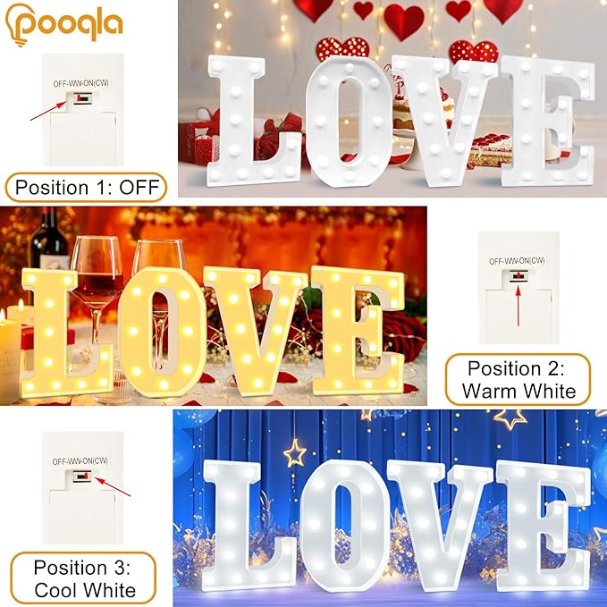 Pooqla LED Marquee Letter Lights, Warm White and Cool White Decorative Lighted Letters, Light Up Alphabet Letters for Boys Girls, Party, Wedding, Bar, Night Light, Birthday Decoration, Letter M