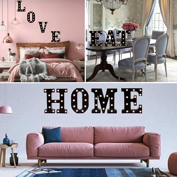 Light Up Black Alphabet Marquee Letters Sign LED Marquee Number Lights Sign for Night Light Home Bar Christmas Lamp Birthday Party Wedding Decorations B