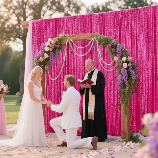 Fuchsia Sequin Backdrop Curtain 4 Pieces 2FTx8FT Glitter Photography Backdrop for Party Wedding Birthday Christmas Decorations