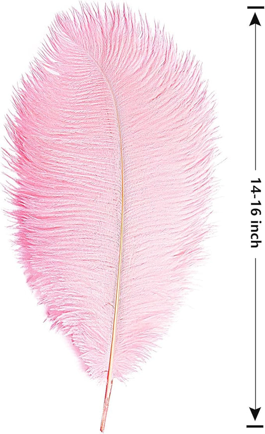 THARAHT 12PCS Ostrich Feathers Natural Bulk 14-16Inch(35-40cm) for Wedding Party Centerpieces Easter Gatsby Flower Arrangement and Home Decorate Ostrich Feathers,Pink