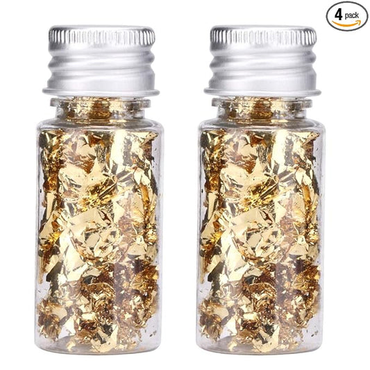 Lwuey Decorating Flakes, Gold Leaf Cake Decoration Flake Goldlen Toppers Gilding Foil Decor Imitation Metallic Decorative Drink Cooking Chocolates Cakes Drinks Dessert Cupcake Makeup 4PCS
