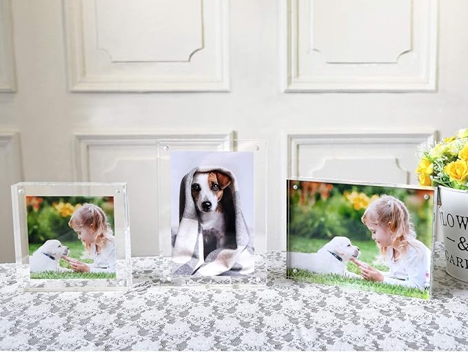 Magicool Premium Acrylic Photo Frame- Magnet Photo Frame -Double Sied Thick Desktop Frames (3.5x5 5 pack)