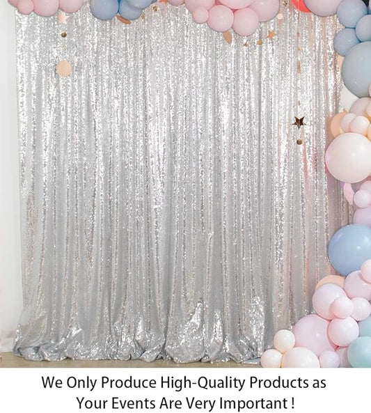 ShinyBeauty Sequin Curtain-Backdrop-5FTx10FT-Silver-Sequin Fabric Photo Booth Backdrop