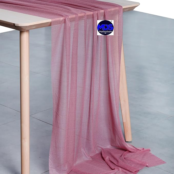 MDS 15 Pack 10ft Chiffon Table Runner 29 x 120 Inches Sheer Wedding Runner Romantic Rustic Table Runner for Wedding Decorations, Birthday Parties, Bridal Shower Party Arch Decor - mauva