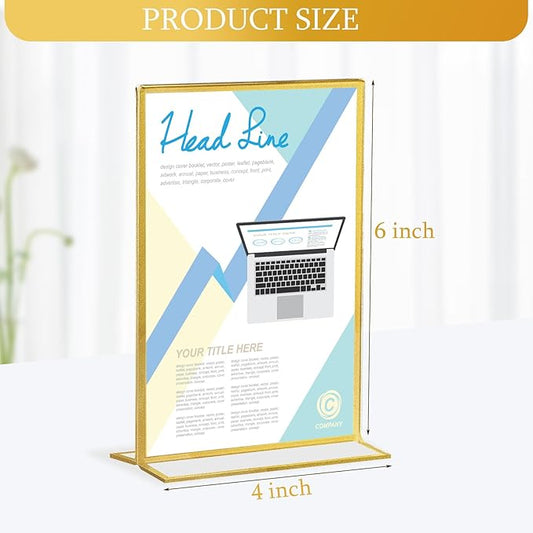Hoteam 30 Pack 4 x 6 Clear Acrylic Sign Holder with Gold Borders, Gold Picture Frame, Double Sided Wedding Table Number, Acrylic Menu Stands for Wedding Table, Restaurant Sign, Photos